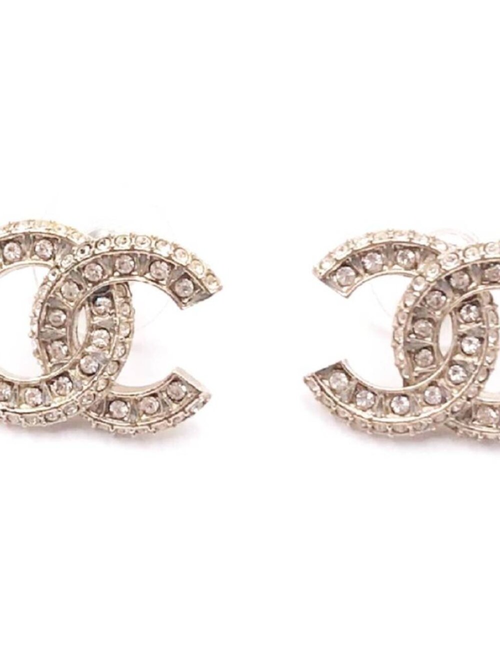 Chanel Brand New Classic Gold CC Crystal Block Piercing Earrings